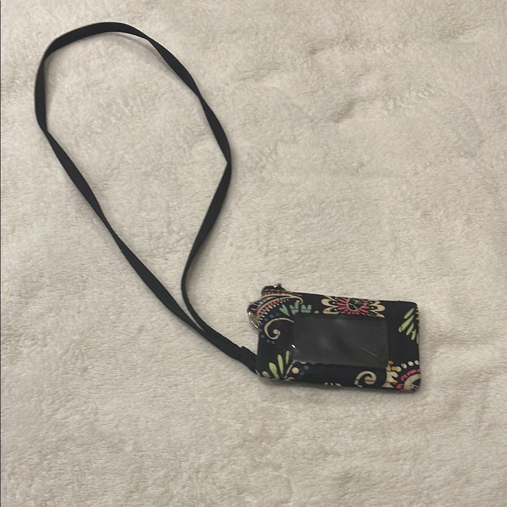 Vera Bradley  Black Floral ID Card Wallet Neck Strap